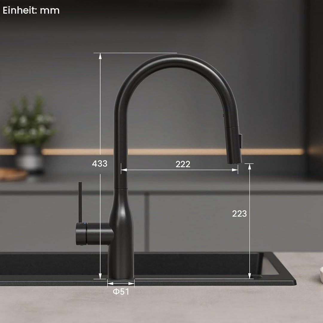 CECIPA Wasserhahn Küche Ausziehbar, Hochdruck Küchenarmatur Schwarz, 360° Schwenk Armatur Küche mit