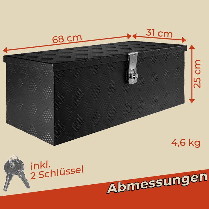 Trucky Truckbox Deichselbox aus Aluminium, in Schwarz, Abschliessbar, Robustes Riffelblech, Für Werk