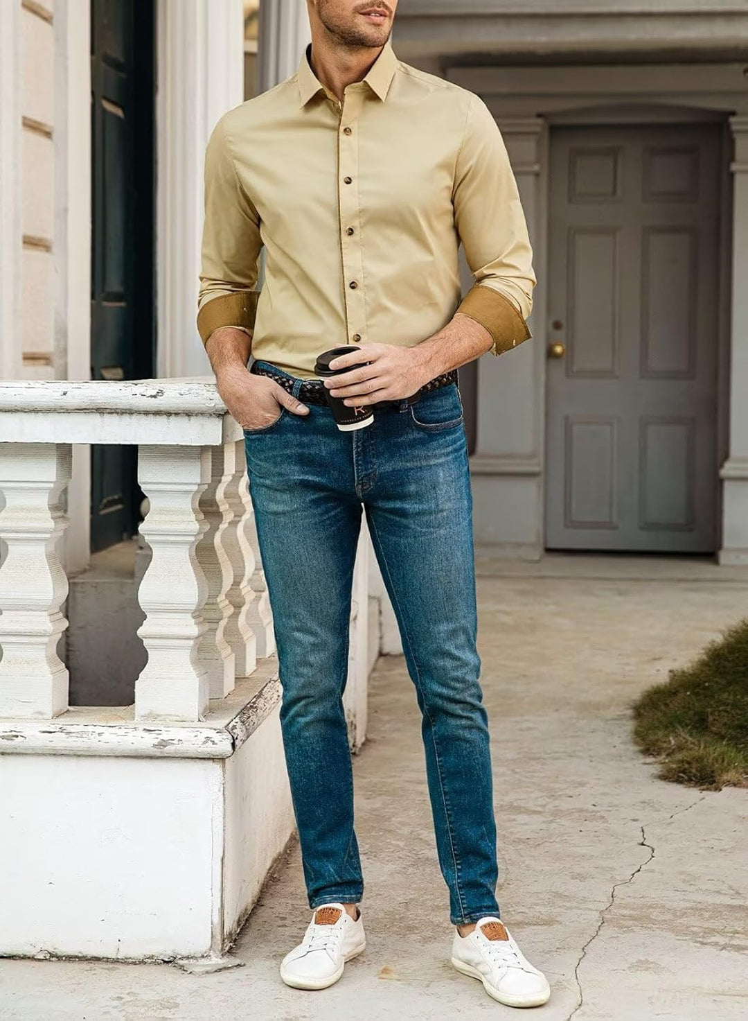 Herren Langarm Business Freizeithemd - Formelle Baumwolle Dehnbar Klassisch Casual Western Kent-Krag