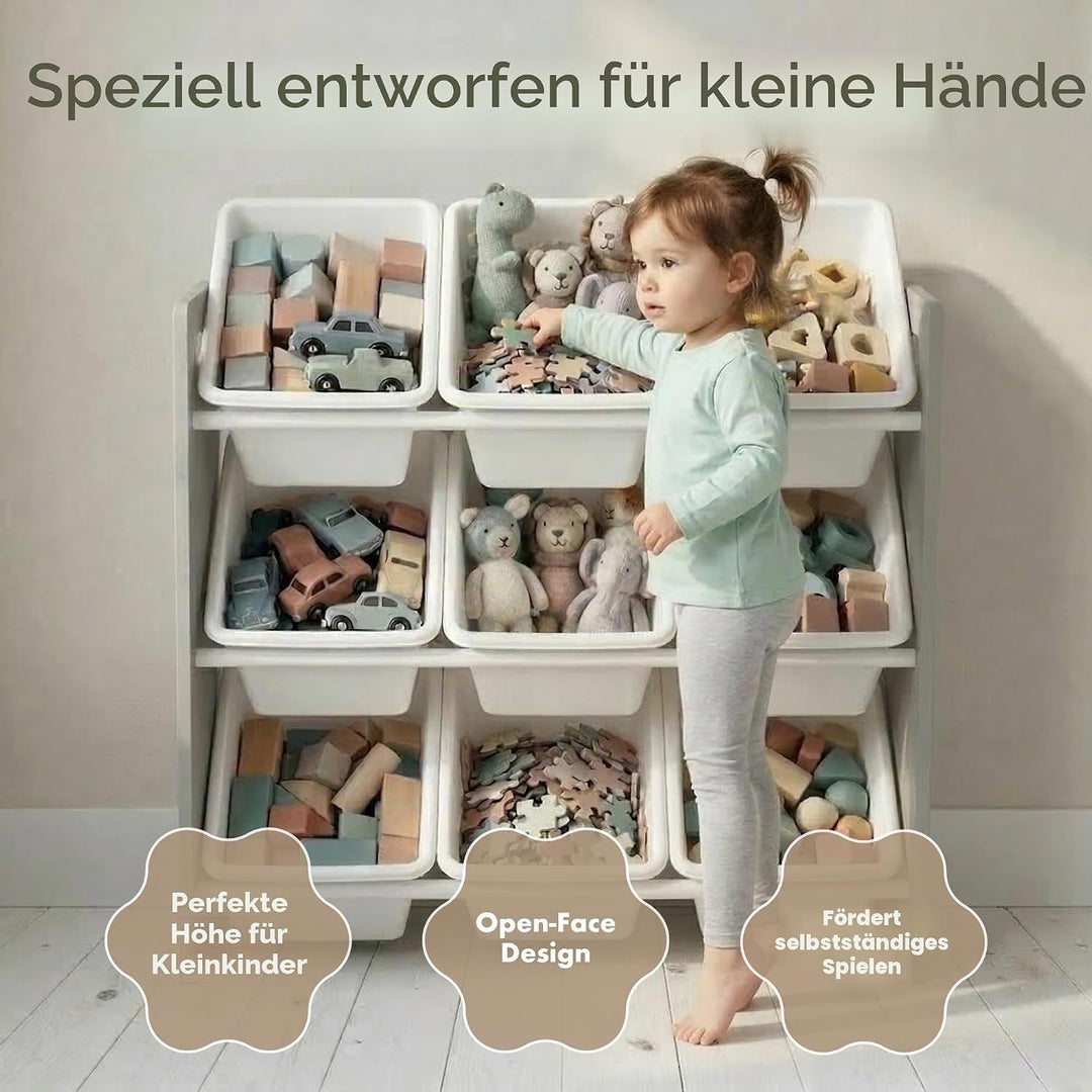 Humble Crew Kinderregal – Spielzeugregal mit 9 Aufbewahrungsboxen, Aufbewahrungsregal für Kinderzimm