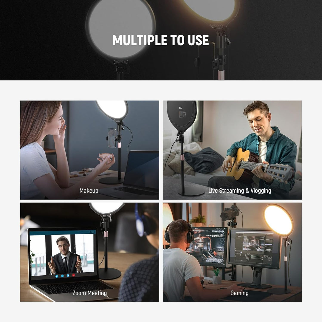 NEEWER Basics 10,5" Desk Ring Light w Stand/Phone Holder/Timer, Full Screen 15W Dimmable LED Selfie