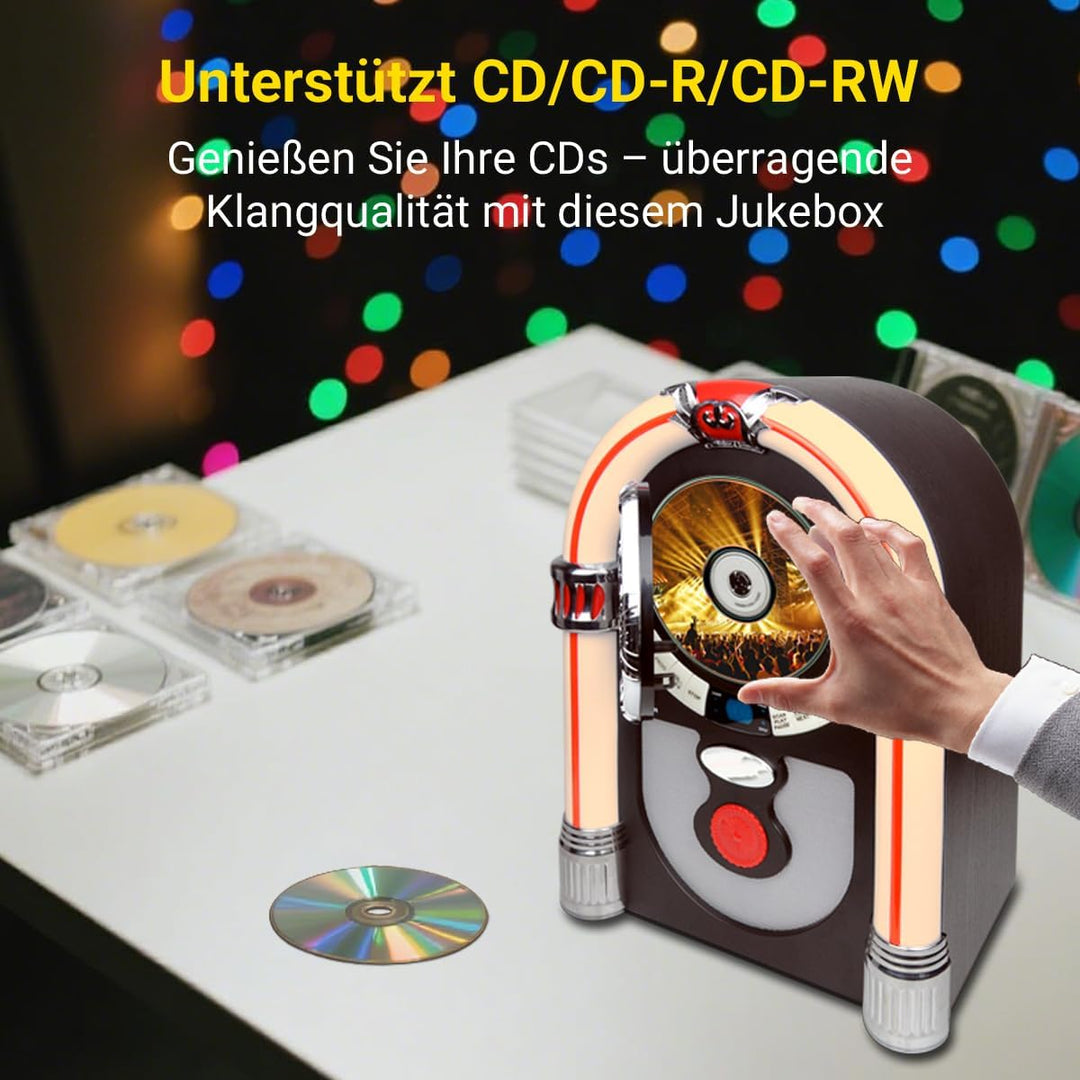 Retro Jukebox Musikbox mit CD-Spieler, Musikanlage Nostalgie Design, Bluetooth, Vintage FM/UKW Radio