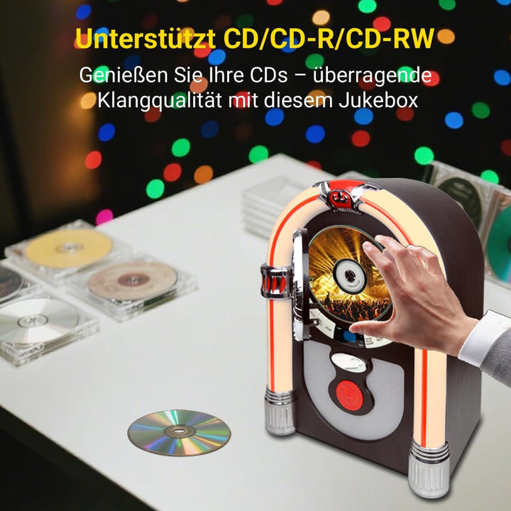 Retro Jukebox Musikbox mit CD-Spieler, Musikanlage Nostalgie Design, Bluetooth, Vintage FM/UKW Radio