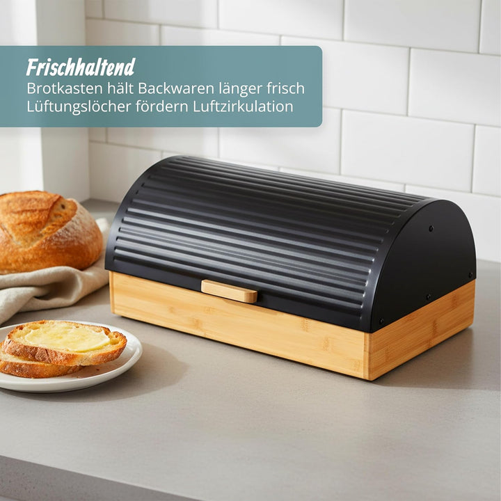 Relaxdays Brotkasten Bambus mit Klappdeckel, Brotaufbewahrung, HxBxT: 19 x 37,5 x 26,5 cm, Brotconta