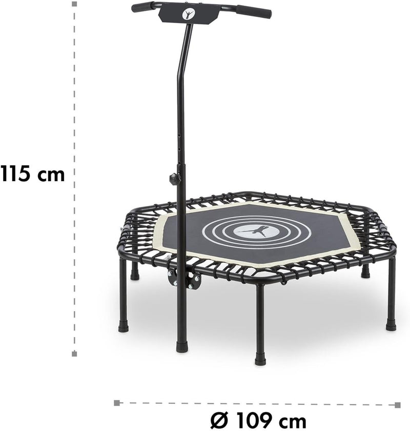 Klarfit Jumpanatic Trampolin Indoor - Fitness Trampolin mit extra grosser Sprungfläche von 112 cm Ø,