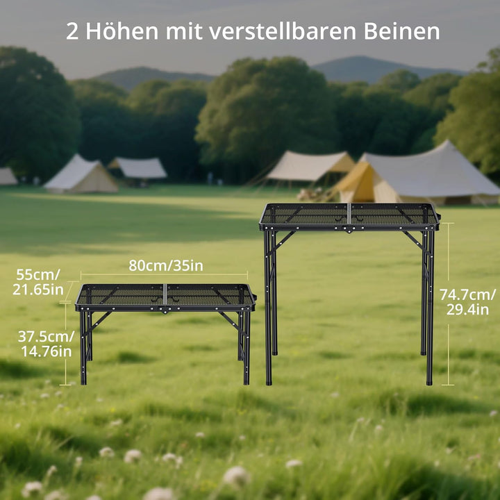 Anbte Campingtisch Grilltisch Metallgitter Tischplatte Höhe Verstellbar Aluminium Rahmen Klapptisch