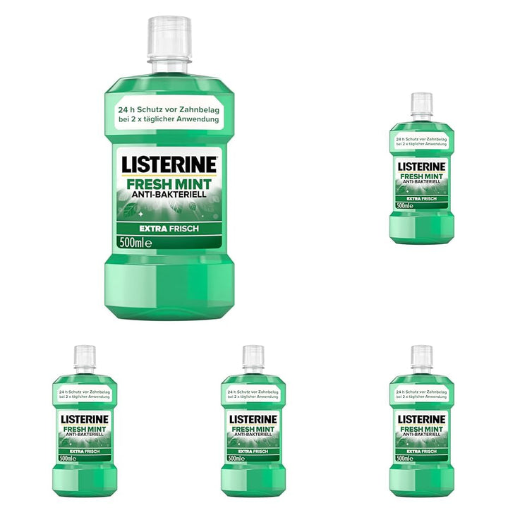 LISTERINE Fresh Mint (500 ml), antibakterielle Mundspülung mit ätherischen Ölen & Minzgeschmack, Mun