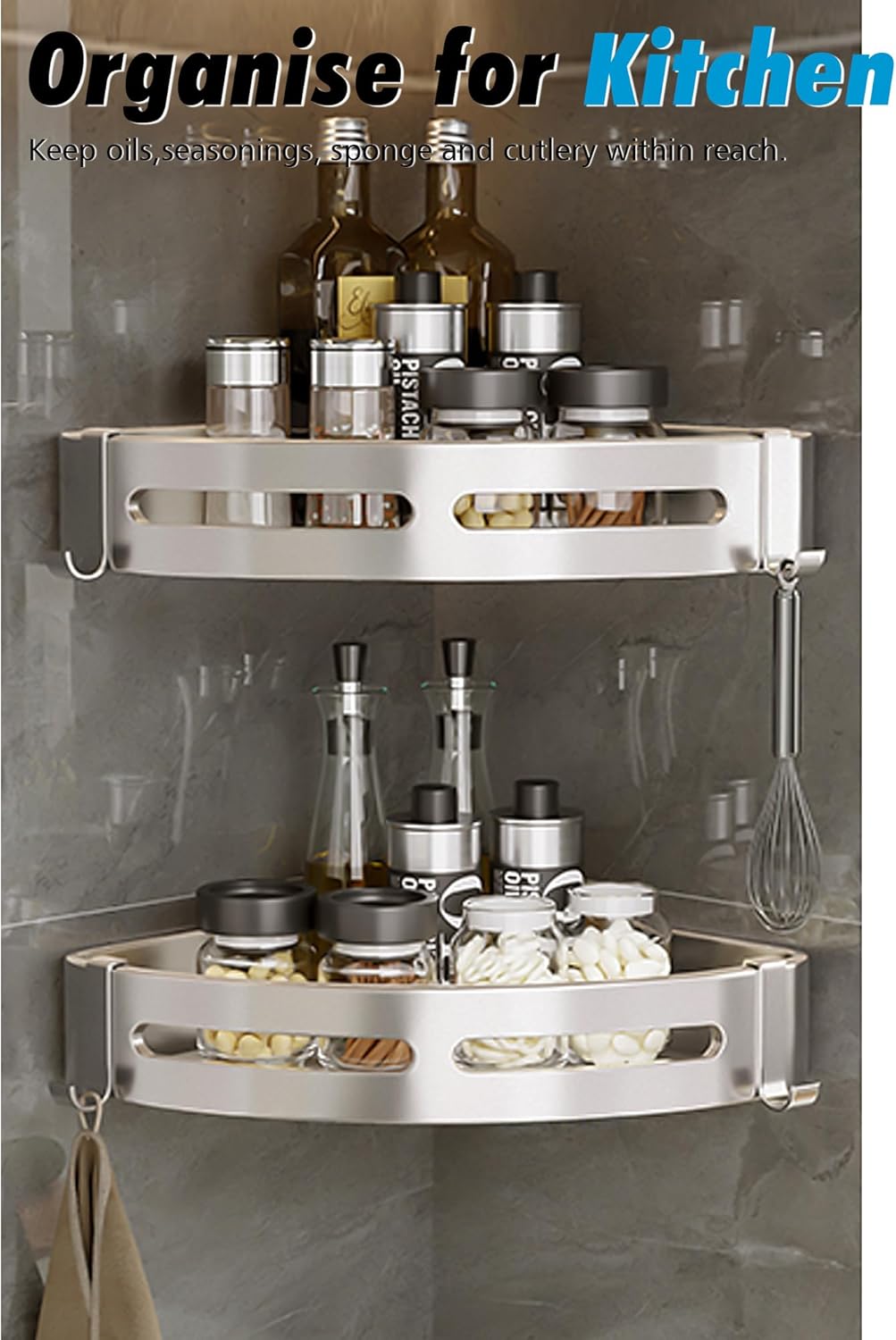 GERUIKE Duschablage Duschregal Ecke Ohne Bohren Duschkorb Wandmontage Klebepad Silber Aluminium 2 St
