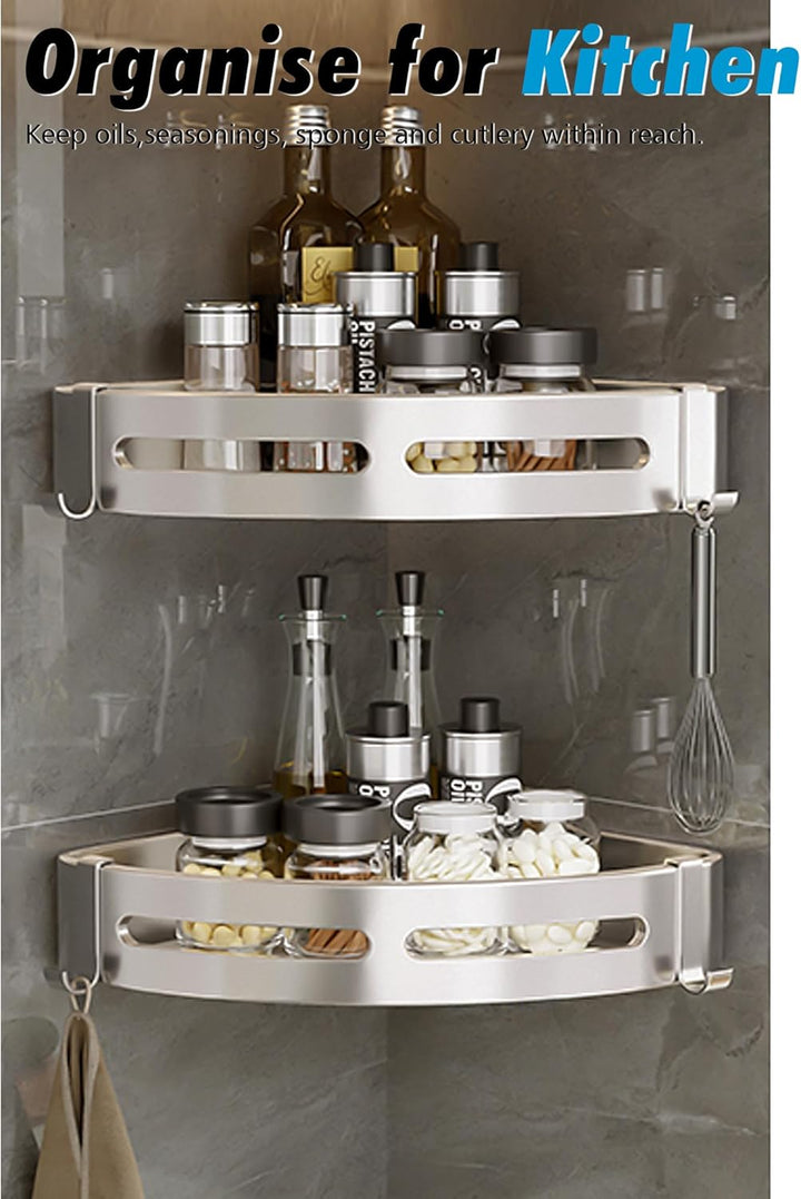 GERUIKE Duschablage Duschregal Ecke Ohne Bohren Duschkorb Wandmontage Klebepad Silber Aluminium 2 St