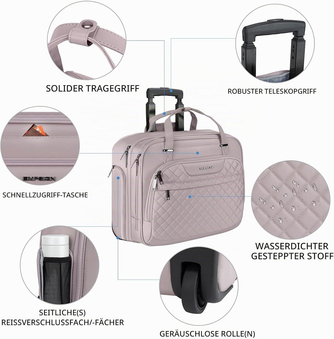EMPSIGN Trolley Business Rolling Laptop mit Rädern, Rolling Laptoptasche für Frauen passt bis zu 15.