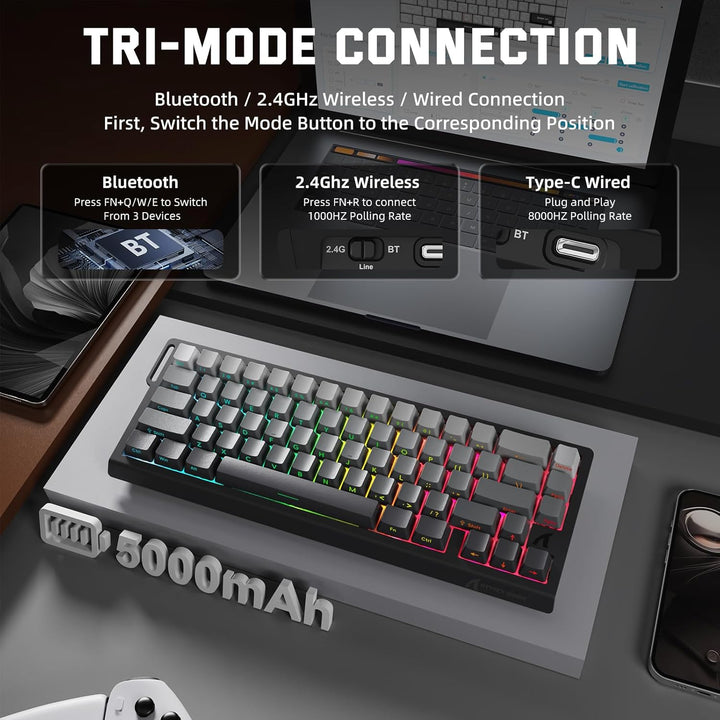 ATTACK SHARK 3-in-1 Kabellose X68PROHE-Tastatur und X11-Gaming-Maus-Kombination,BT/2,4G/Wired,8KHz-M