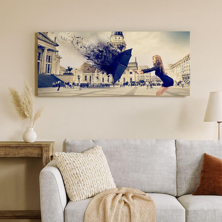 Wandbilder Dekoration Wohnzimmer Stadt landmarken quadrat regenschirm Bilder auf Leinwand 120x50cm L