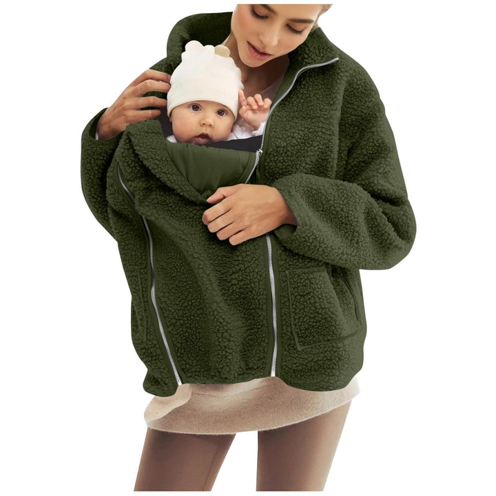 Umstandsjacke mit Babyeinsatz Warm Teddy Fleecejacke Umstands Baumwolljacke Winter Umstandsmode 2 in
