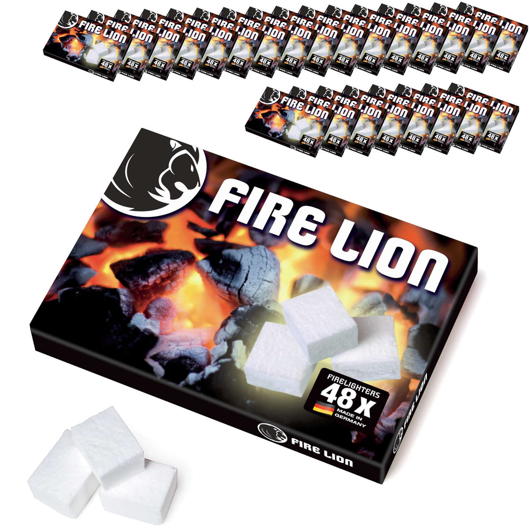 FIRE LION - 24 Anzündplatten, geschnitten in 32 oder 48 Würfel (max. 1152x Stück) Anzündwürfel Kamin