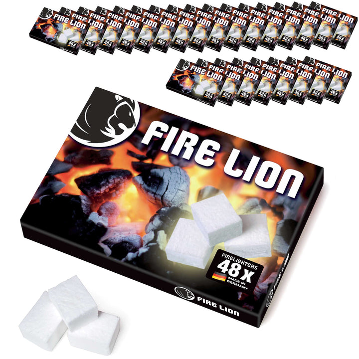 FIRE LION - 24 Anzündplatten, geschnitten in 32 oder 48 Würfel (max. 1152x Stück) Anzündwürfel Kamin