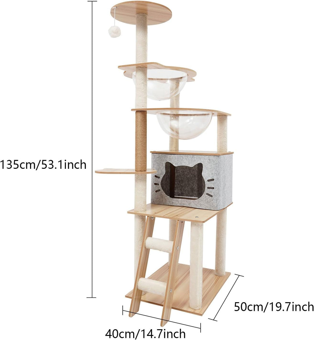 Katzen Kratzbaum, 135 cm Katzenbaum Kletterbaum für Wohnungskatzen | Ca 10 kg Gesamttraglast, mit Ka