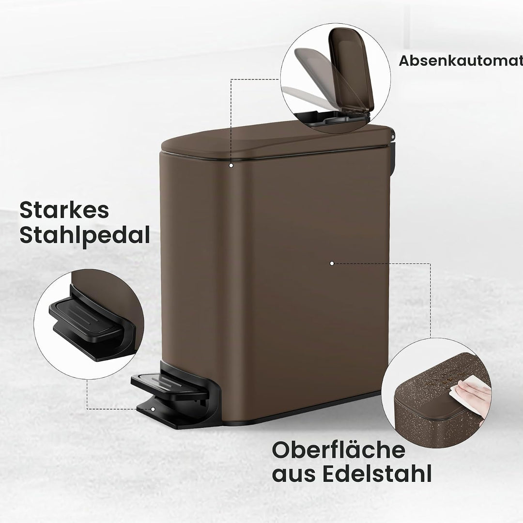 Cesun Badezimmer-Mülleimer mit Deckel, klein, sanft schliessend, Trittpedal, 6 Liter, Edelstahl-Müll
