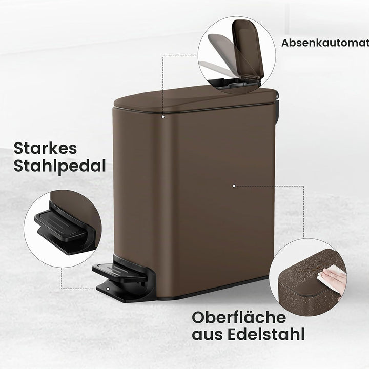 Cesun Badezimmer-Mülleimer mit Deckel, klein, sanft schliessend, Trittpedal, 6 Liter, Edelstahl-Müll