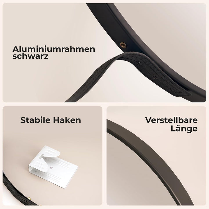 Heilmetz Badspiegel Rund Φ80cm Wandspiegel Badezimmerspiegel mit Verstellbarem Riemen IP44 Wasserdic
