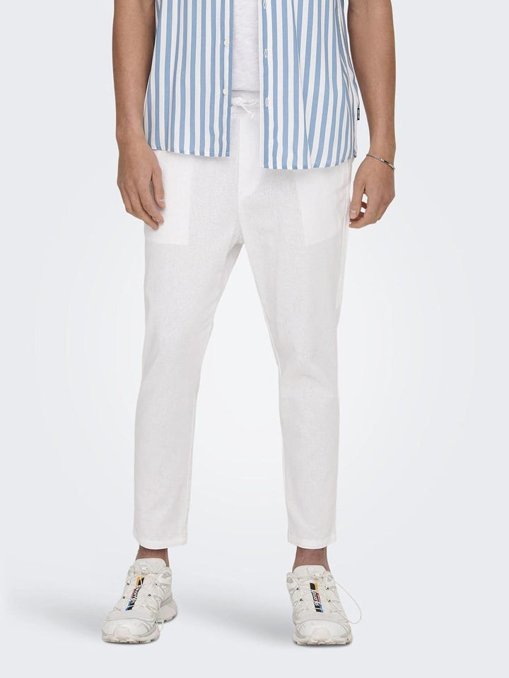 ONLY & SONS Herren Sweatpant ONSLINUS Crop LIN - Tapered Fit - XS S M L XL XXL, Bright White