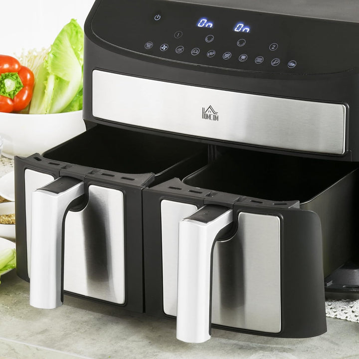 HOMCOM Heissluftfritteuse 8L Fritteuse mit Doppelkammer, Airfryer mit 10 Programmen, 2400 W Luftfrit