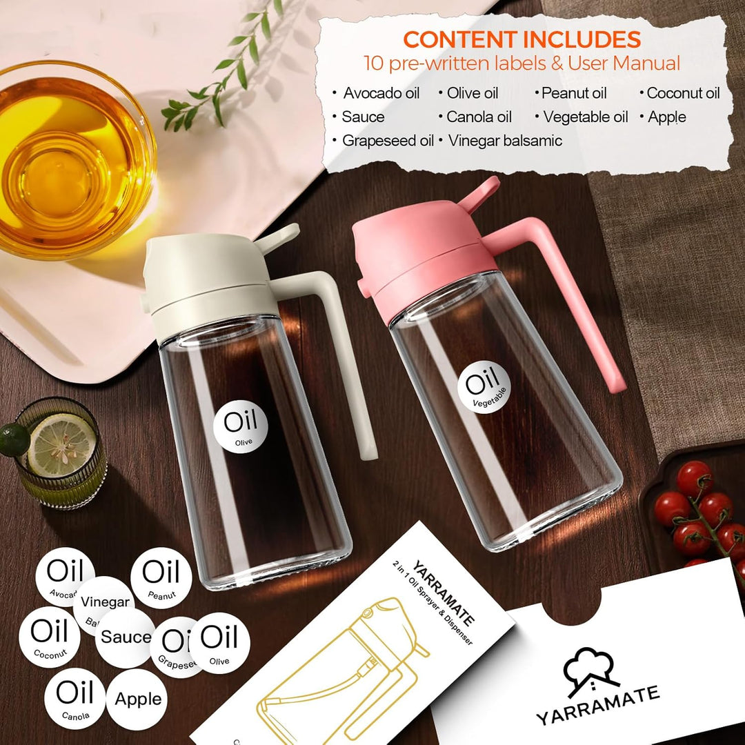 YARRAMATE 2 Stück 2 In 1 Sprühgerät für Speiseöl, 470 Ml Sprühflasche, Lebensmittelecht, Speiseölspr