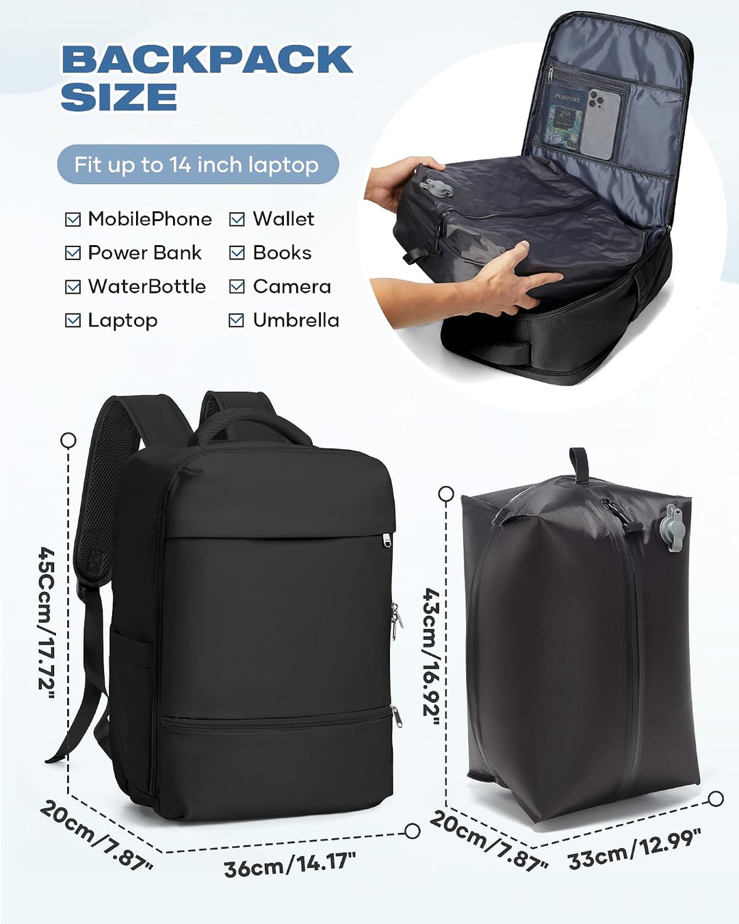 SZLX Grosser Reiserucksack Damen,Vakuum Rucksack mit Pumpe Ryanair Handgepäck 40x30x20 Herren, Wizza