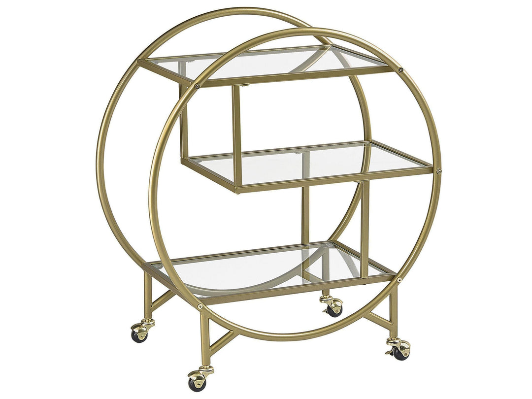 Beliani Servierwagen Glasplatte transparent/Gold mit Rollen glamourös Colton