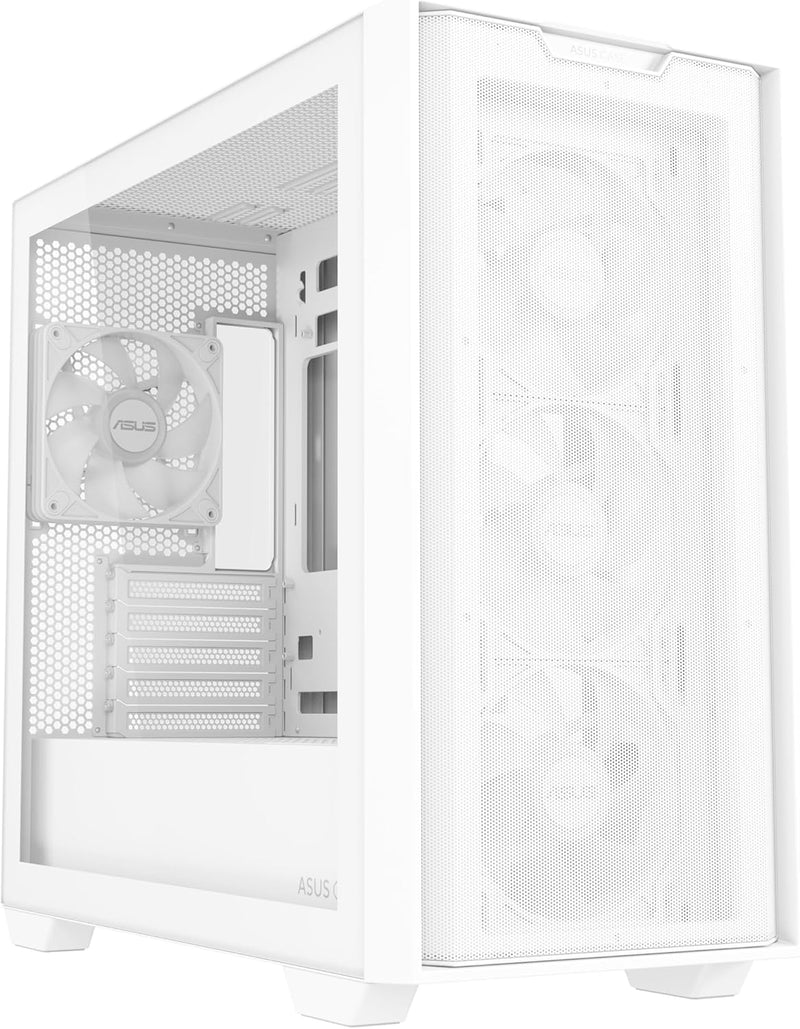 ASUS A21 Plus TG ARGB White microATX PC Gehäuse (vorinstallierte ARGB-Lüfter, Mesh Frontpanel, kompa