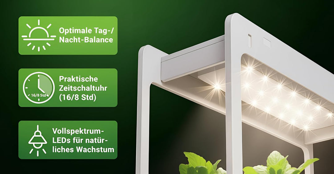 Romberg Homegarden mit LED-Beleuchtung | Zimmergewächshaus | Minigewächshaus | Weiss | 50.5 x 21 x 4