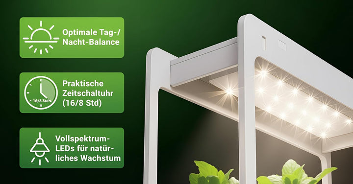 Romberg Homegarden mit LED-Beleuchtung | Zimmergewächshaus | Minigewächshaus | Weiss | 50.5 x 21 x 4