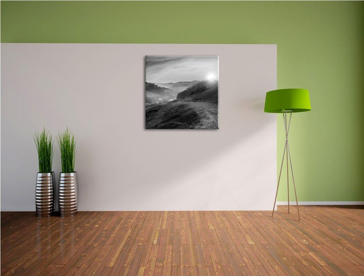 Pixxprint Berge mit Regenbogen als Leinwandbild/Grösse: 70x70 cm/Wandbild/Kunstdruck/fertig bespannt