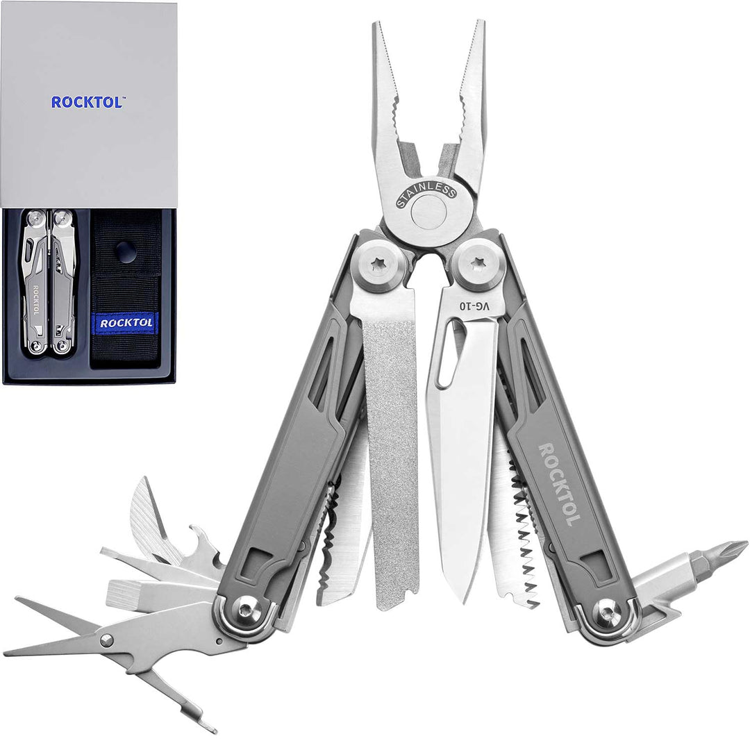 ROCKTOL Multifunktionszange,19-in-1-Multitool-Zange mit titanbeschichtetem Griff, Sicherheitsverrieg