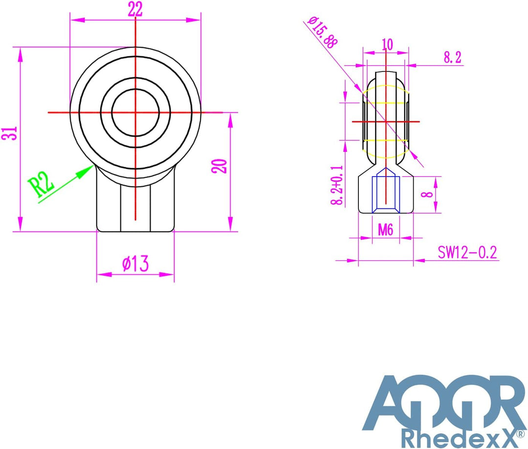 RhedexX® Gasdruckfeder Gelenkkopf 485mm/200mm/300N - Gasdruckdämpfer Gasfeder Gelenkauge mit M6 Gewi