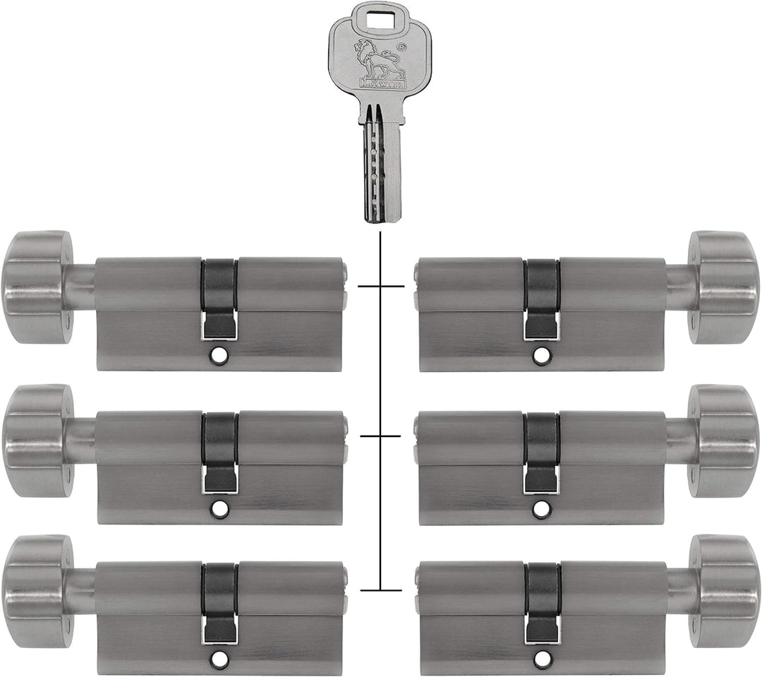 6x Zylinderschloss mit Knauf 60 mm 30/30 KD gleichschliessend inkl. 20 Schlüssel