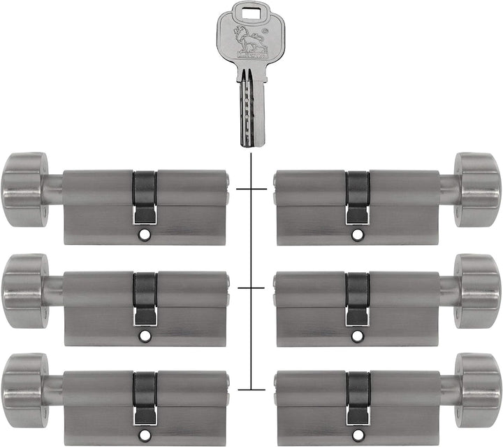 6x Zylinderschloss mit Knauf 60 mm 30/30 KD gleichschliessend inkl. 20 Schlüssel