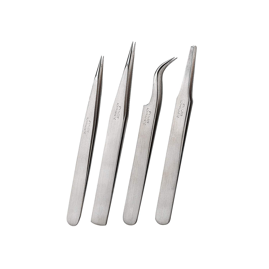 Pinzetten-Satz – 4-teilig – antimagnetischer, gehärteter und feingeschliffener Stahl – 12-12,5 cm la