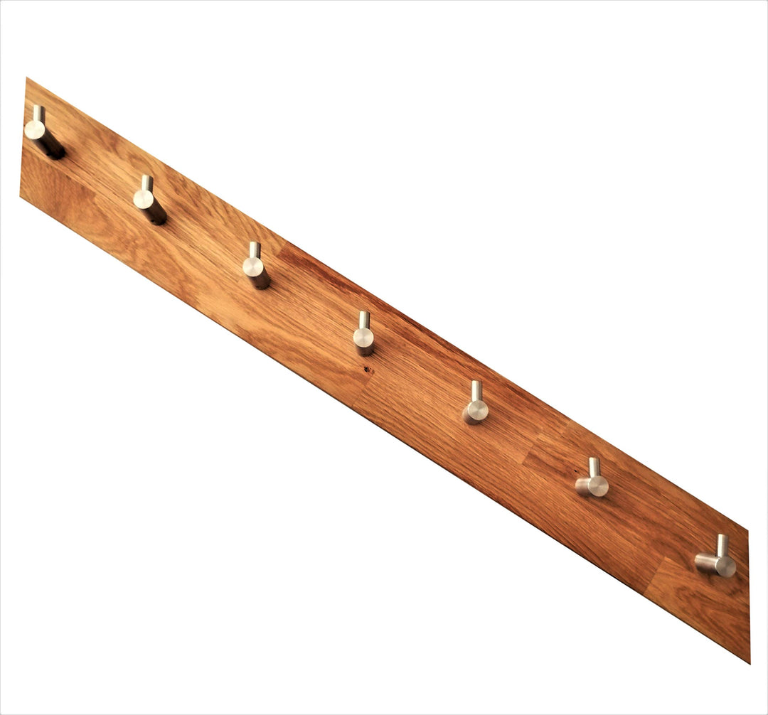ICEBORN Garderobe Garderobenleiste Wandgarderobe Massivholz Eiche geölt Edelstahl Grösse L schräg Ma