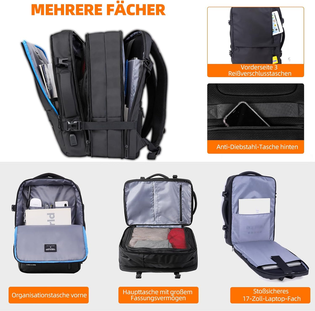 Handgepäck Rucksack Vakuum Laptop Backpack: 35L Laptop 17 Zoll Herren Flugzeug Erweiterbar Wasserabw