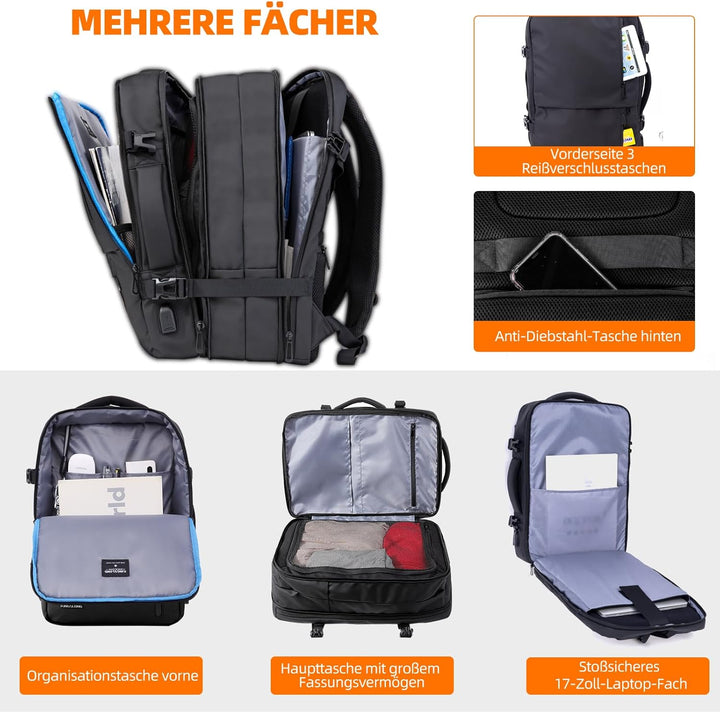 Handgepäck Rucksack Vakuum Laptop Backpack: 35L Laptop 17 Zoll Herren Flugzeug Erweiterbar Wasserabw