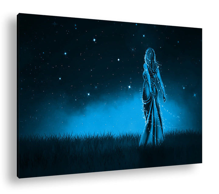 deyoli Dark Sternen Dame Illustration Format 80x60 Effekt: Monocrome Blau als Leinwandbild, Motiv fe