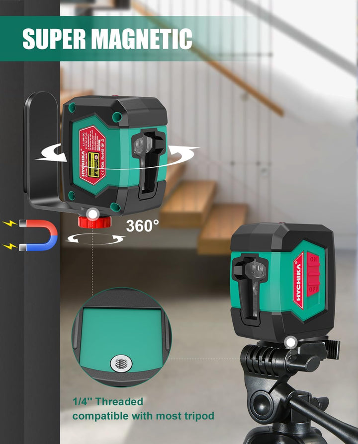 HYCHIKA Kreuzlinienlaser, Linienlaser Selbstnivellierend 15M mit Dualem Lasermodul 360°Umschaltbar H