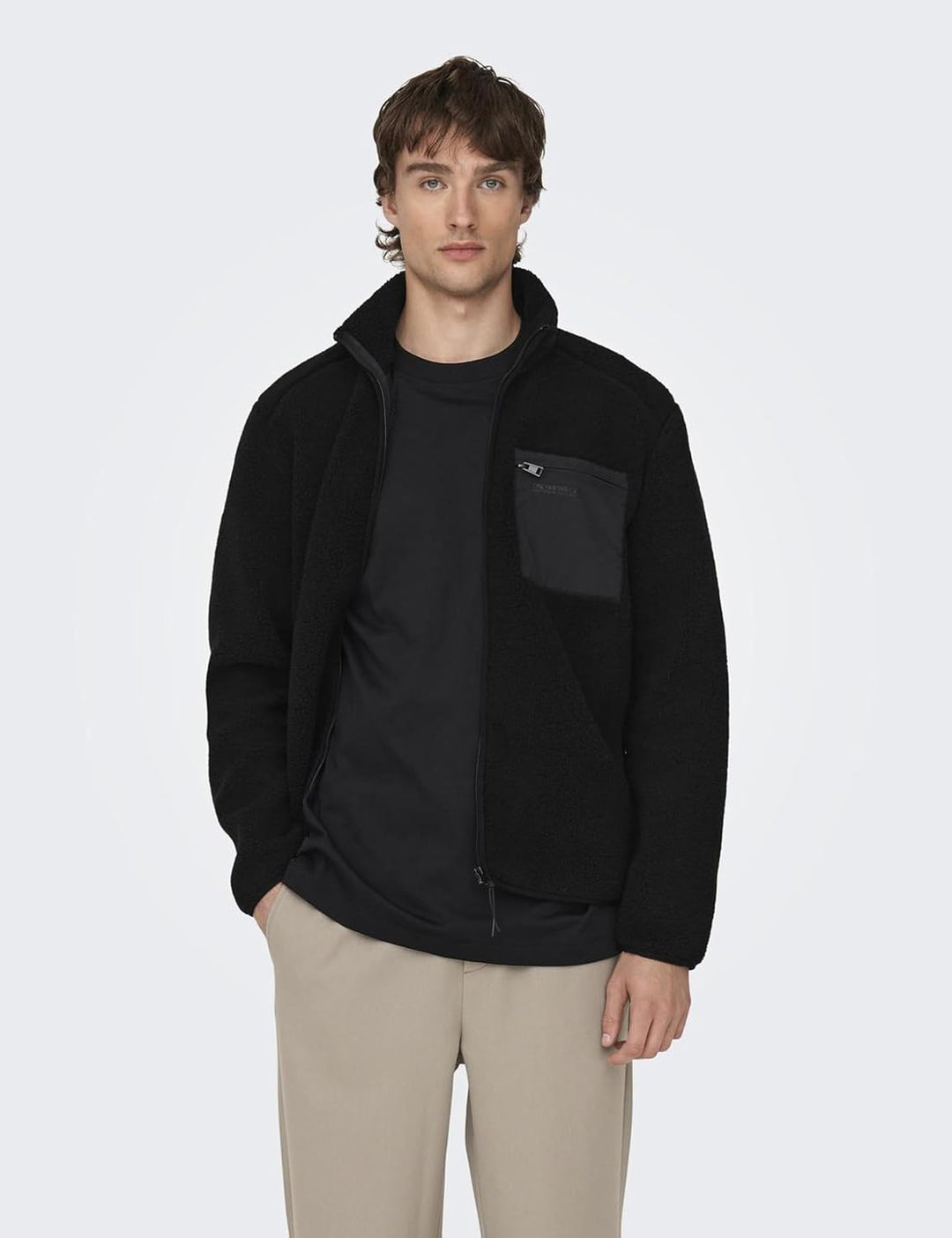 ONLY &amp; SONS Herren Onsdallas Sherpa Jacket OTW Vd Fleecejacke S Schwarz, S Schwarz
