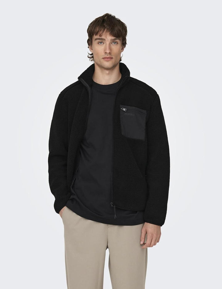ONLY &amp; SONS Herren Onsdallas Sherpa Jacket OTW Vd Fleecejacke S Schwarz, S Schwarz