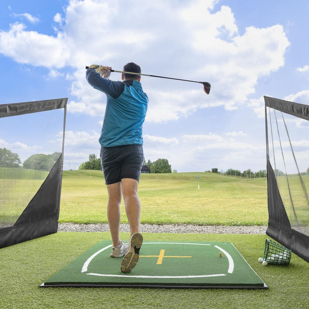 FORB Golf Lehrmatte | Ausrichtungslinen &amp; 4X Tee-Positionen Matte + Gummiunterlage, Matte + Gummiunt