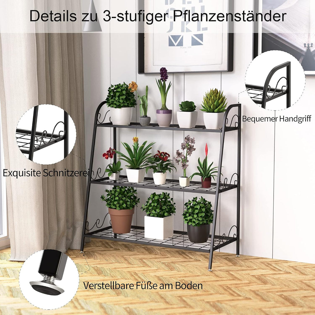 COSTWAY 3-stufiger Metall Pflanzenständer, Multifunktionales Pflanzenregal Ausstellungsregal für dri