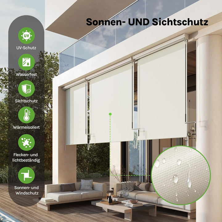 WOLTU Senkrechtmarkise Balkonmarkise Vertikalmarkise mit Handkurbel und Markisenkassette für Terrass