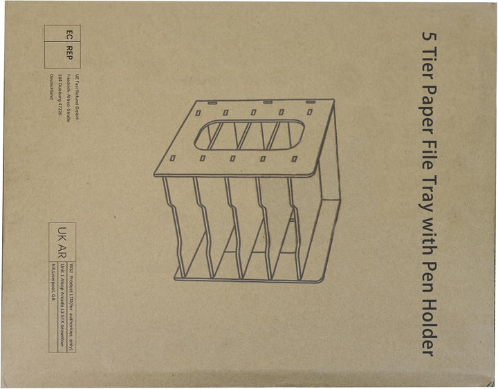 TSDRBWO Holz Briefablage für Büro, Dokumentenablage mit Stifthalter, 5-Tier Schreibtisch Organizer H
