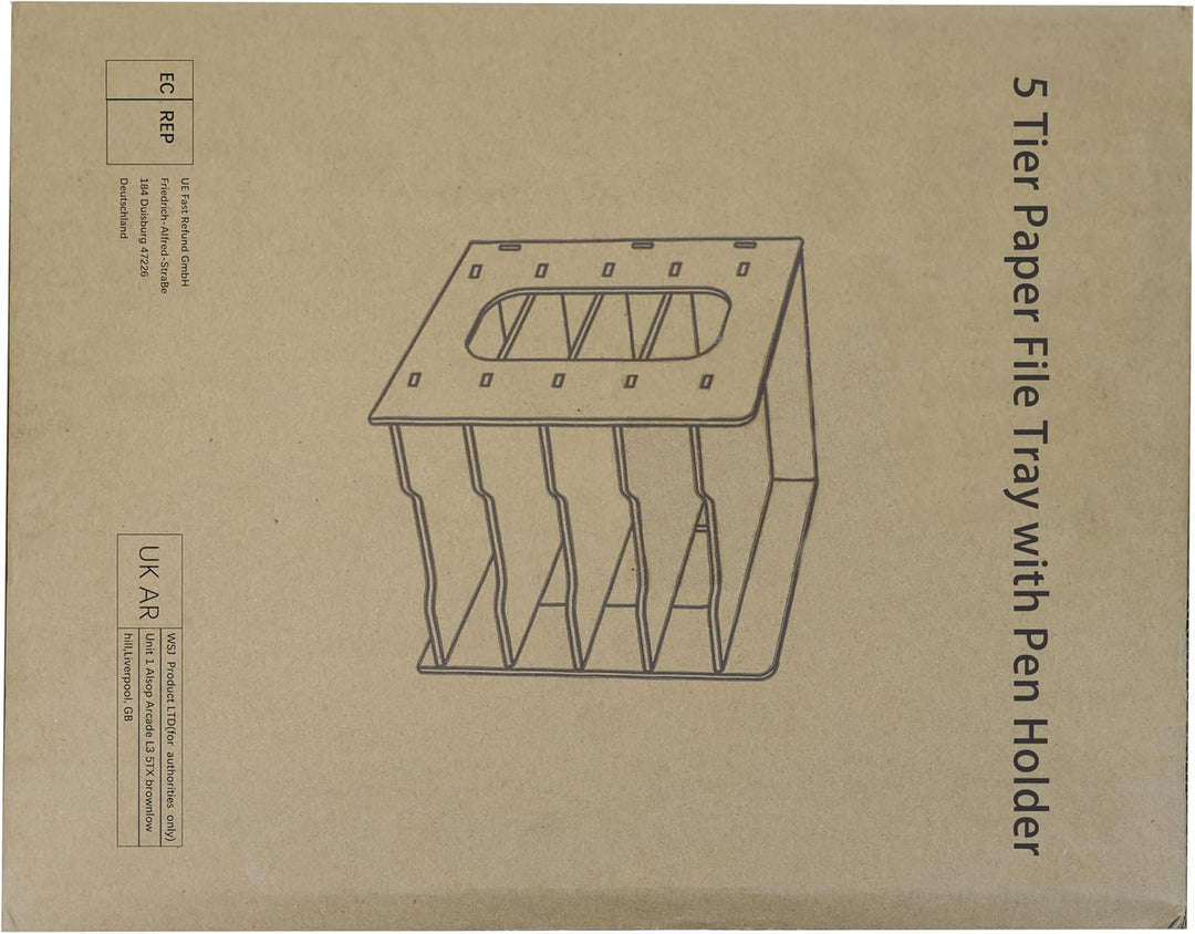 TSDRBWO Holz Briefablage für Büro, Dokumentenablage mit Stifthalter, 5-Tier Schreibtisch Organizer H