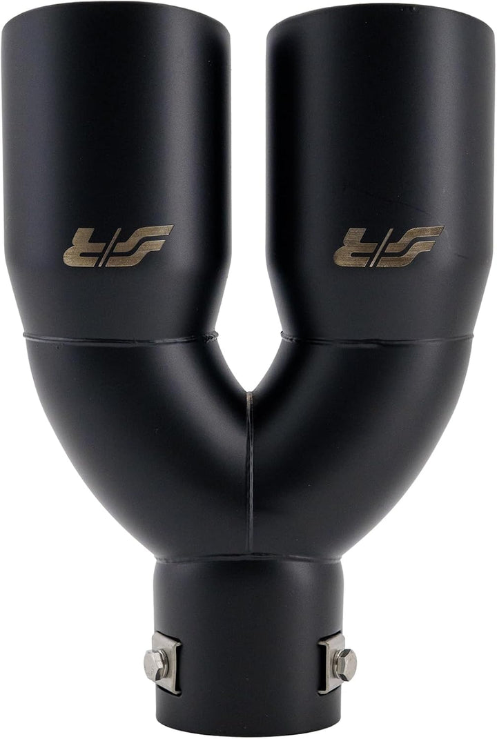 Simoni Racing Auspuffblende Doppelrunde/Schräg Edelstahl Schwarz - 2xØ76xL240mm - Anschluss 34-60mm